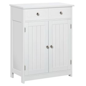 Kleankin White Freestanding Bathroom Floor Cabinet with 2 Doors 2 Drawers Adjustable Shelf Storage Organizer Tower