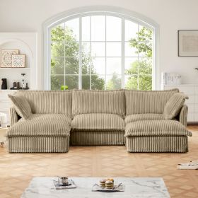 Slipcovered U Shape Sectional Deep Seat Sofa Couch, 3 Seater Sofa with French Edges Design Multiple Big Pillows