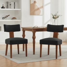 064-Set of 2 Linen Fabric Modern Armless Dining Chairs With Curved backrest and Solid Wooden Legs for Dining Room Living Room ,Black