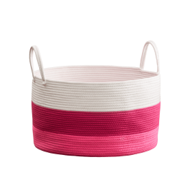 Cotton Round White Pink Laundry and Storage Basket