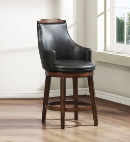 Swivel Counter Height Chairs Set of 2, Dark Brown Faux Leather Upholstered Wooden Dining Furniture