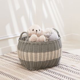 Zita Oval Resin Woven Wicker Multi-Use Storage Basket with Handles - 18" x 15" x 11.4" - White-Gray - For Towel, Toys