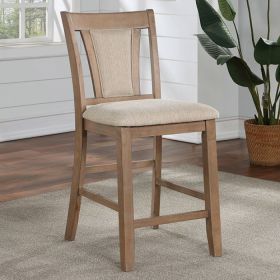 Transitional Set of 2 Counter Height Chairs Natural Tone And Beige Solid wood Chair Padded Leatherette Upholstered Seat Kitchen Dining Room Furni