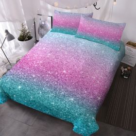 Colorful Glitter Bedding Girly Turquoise Blue Pink and Purple Pastel Colors Duvet Cover 3 Piece Trendy Bed Spreads King Size Comforter Cover Sets