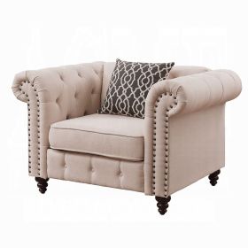 Beige Tufted Accent Chair with Pillow
