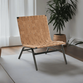 Camden Woven Brown Leather Accent Chair