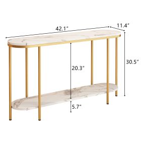 Console Table 2 Tier Narrow Entryway Table with Storage Shelves Faux Marble Narrow Table for Living Bedroom Hallway Office Easy Assembly Gold and