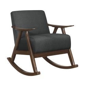 Modern Home Furniture 1pc Rocking Chair Dark Gray Fabric Upholstered Dark Walnut Finish Wood Cushion Seat and Back