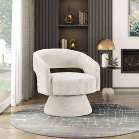 Modern Luxurious Swivel Accent Chair Beige Soft Corduroy Plush Seating Solid Wood Stylish Home Furniture 1pc