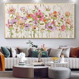 Handmade Abstract Blossom Pink Flower Oil Painting on Canvas;  Large Original Modern Textured Floral Scenery Painting Boho Wall Art Living Room H (size: 70x140cm)