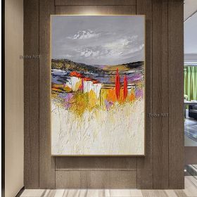 Handmade Original Colorful Textured Oil Painting on Canvas;  Large Abstract Modern Fantanstic Acrylic Painting Boho Wall Art Living Room Home Dec (size: 90x120cm)