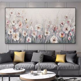 Handmade Oil Painting Original Abstract Green Flowers Oil Painting on Canvas Large Modern Floral Texture Acrylic Painting Boho Living Room Wall A (style: 01, size: 75x150cm)