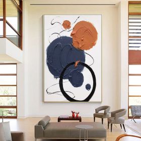 Hand Painted Oil Painting Orange Wabi Sabi Wall Art Blue Black Abstract Painting Blue Minimalist Canvas Art Neutral Wall Decor Textured Geometry (style: 01, size: 90x120cm)