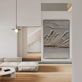Original Abstract Mountain Handmade Oli Painting on Canvas Plaster Style Gold Textured Wall Art Living Room Decor Boho Modern Canvas (style: 01, size: 60X90cm)