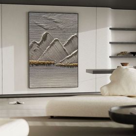 Original Abstract Mountain Handmade Oli Painting on Canvas Plaster Style Gold Textured Wall Art Living Room Decor Boho Modern Canvas (style: 01, size: 70x100cm)