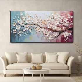 Original Floral Exquisite Canvas Mounted Art Boho Spring Texture Wall Decor 3D Hand-Painted Cherry Blossom Tree Oil Painting Minimalist Room (style: 01, size: 70x140cm)