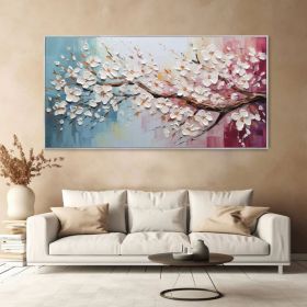Original Floral Exquisite Canvas Mounted Art Boho Spring Texture Wall Decor 3D Hand-Painted Cherry Blossom Tree Oil Painting Minimalist Room (style: 01, size: 80x160cm)