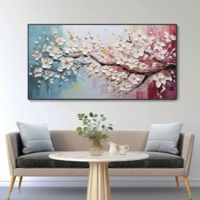 Original Floral Exquisite Canvas Mounted Art Boho Spring Texture Wall Decor 3D Hand-Painted Cherry Blossom Tree Oil Painting Minimalist Room (style: 01, size: 100x200cm)