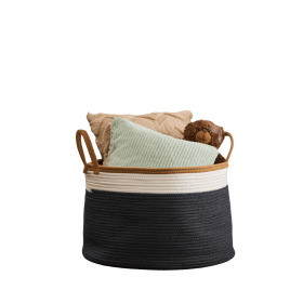 Cotton Round White Brown Laundry and Storage Basket (Color: as Pic)