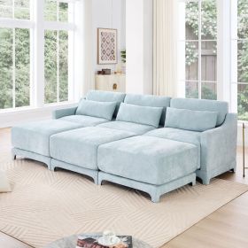 Three - seater sofa, 3 movable ottomans, equipped with lumbar pillow,Chenille fabric, high quality wooden base, ergonomic design (Color: as Pic)