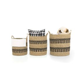 Stackable Storage Laundry Basket with Handles Set of 3 (Color: Natural, size: M)