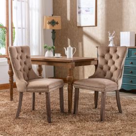 Modern High-end Tufted Solid Wood Contemporary Velvet Upholstered Dining Chair with Wood Legs Nailhead Trim 2-Pcs Set (Color: Khaki, Material: Velvet)