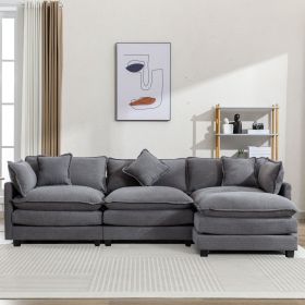 112.2" L-Shape Chenille Upholstered Sofa for Living Room Modern Luxury Sofa Couch with Ottoman and 5 Pillows for Living Room (Color: gray, Material: Foam)