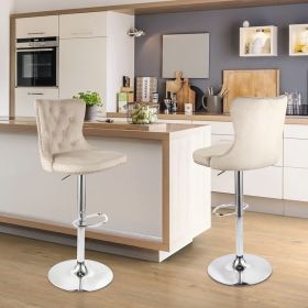 Velvet Bar Stools Set of 2 with Backrest - Swivel & Footrest - 30'' Counter Height (Color: Khaki)