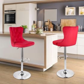 Velvet Bar Stools Set of 2 with Backrest - Swivel & Footrest - 30'' Counter Height (Color: Red)