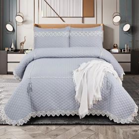 5pcs Big Lace Edge European Noble Bedding Set, Tassel Pendant ,Bamboo Fiber Bedspread Set (Color: Sky Blue, size: CALKING)