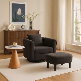 Swivel Accent Chair with Ottoman Set, Modern Chenille Barrel Armchair with Removable Back Pillow & 2 Armrest Covers for Living Room, Bedroom, Off (Main Color: Black, Main Material: Chenille)