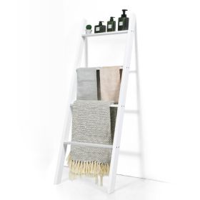 4-Tier Wall Leaning Ladder Shelf Stand (Color: White)